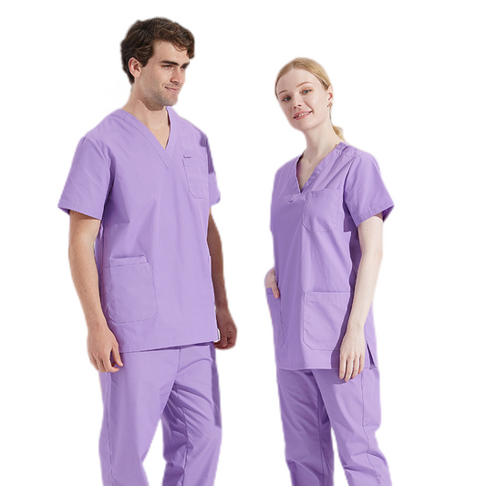 Male Classic Scrub Set in Polyester Cotton Nurse Uniform Hospital Wear Multiple Pockets Elastic Waistband