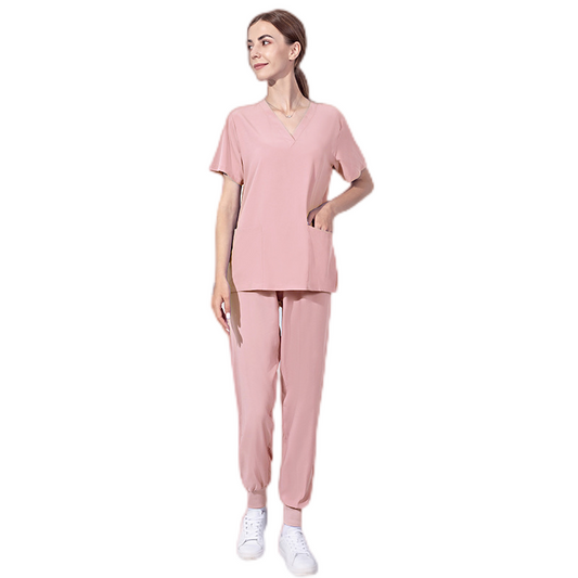 Female V Neck Stretch Scrub Set Medical Uniform Nurse Uniform Hospital Wear Wicking Elastic Waistband