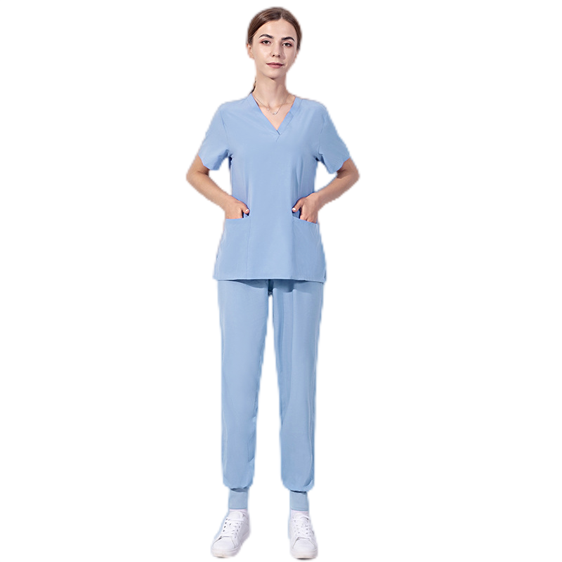 Female V Neck Stretch Scrub Set Medical Uniform Nurse Uniform Hospital Wear Wicking Elastic Waistband