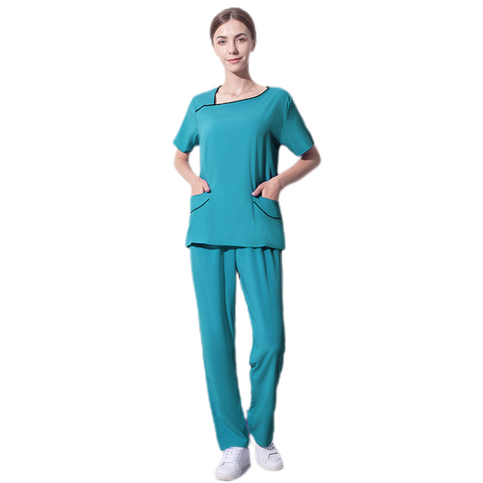 Female Y Neck Stretch Scrub Set Medical Uniform Nurse Uniform Hospital Wear Wicking Elastic Waistband