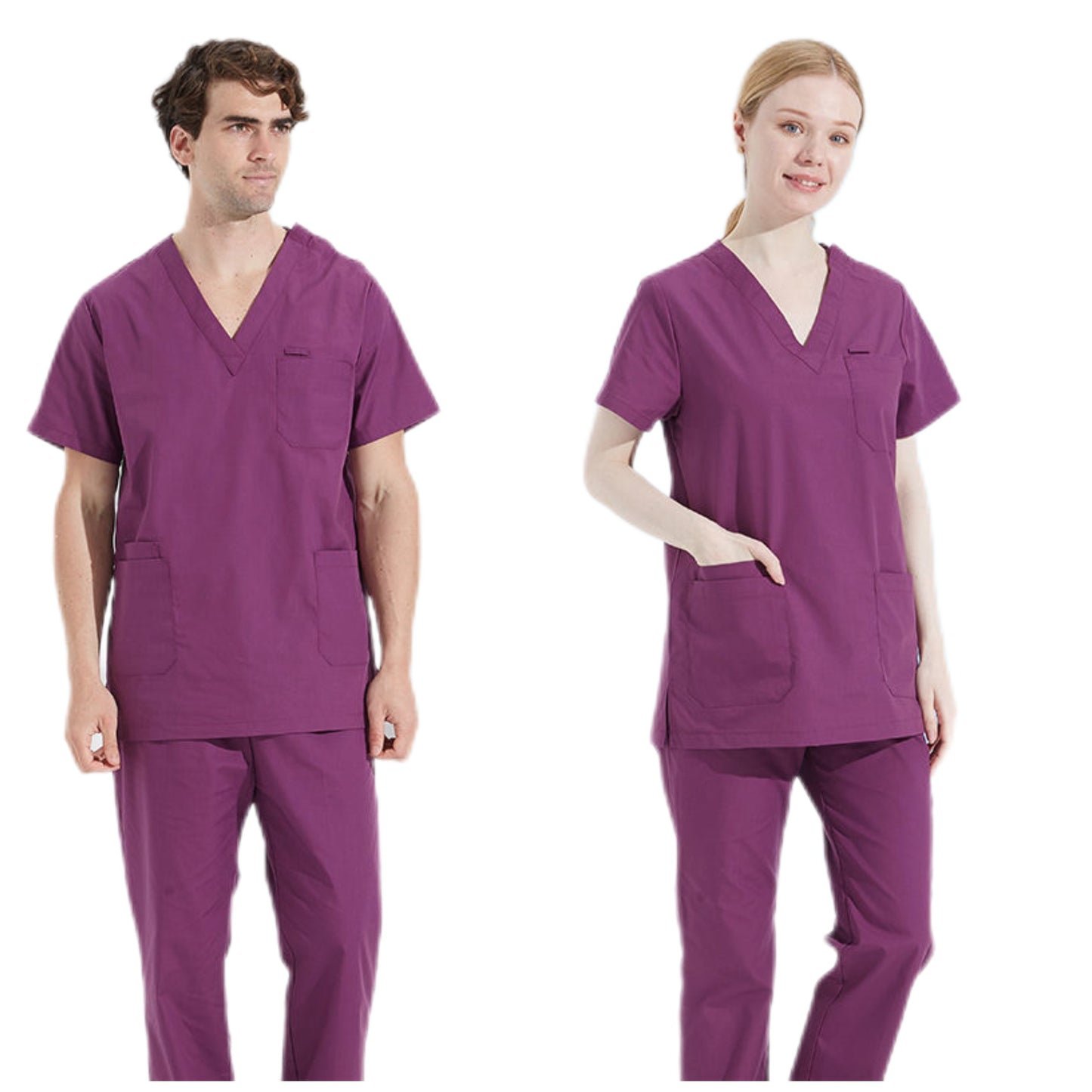 Male Classic Scrub Set in Polyester Cotton Nurse Uniform Hospital Wear Multiple Pockets Elastic Waistband