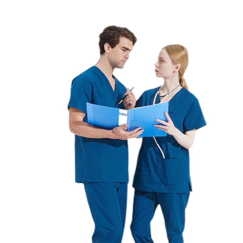 Male Classic Scrub Set in Polyester Cotton Nurse Uniform Hospital Wear Multiple Pockets Elastic Waistband