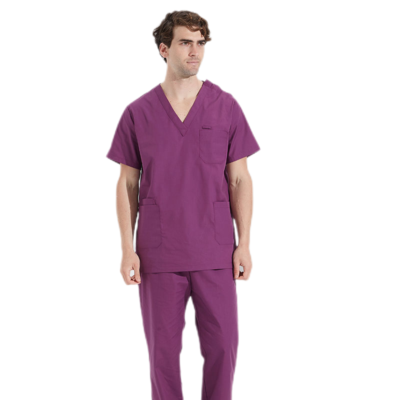 Male Classic Scrub Set in Polyester Cotton Nurse Uniform Hospital Wear Multiple Pockets Elastic Waistband