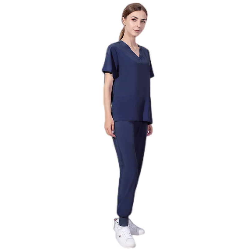 Female V Neck Stretch Scrub Set Medical Uniform Nurse Uniform Hospital Wear Wicking Elastic Waistband