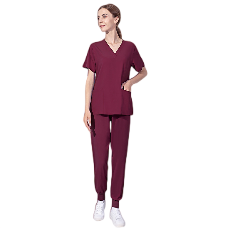Female V Neck Stretch Scrub Set Medical Uniform Nurse Uniform Hospital Wear Wicking Elastic Waistband