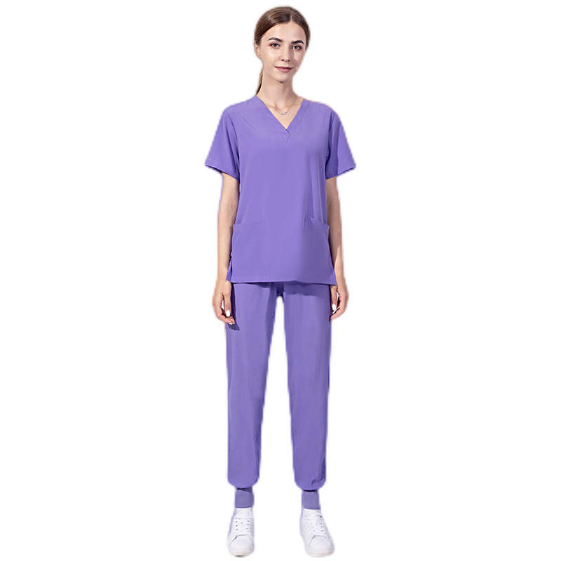 Female V Neck Stretch Scrub Set Medical Uniform Nurse Uniform Hospital Wear Wicking Elastic Waistband