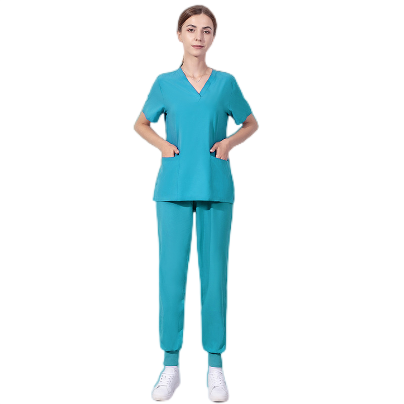 Female V Neck Stretch Scrub Set Medical Uniform Nurse Uniform Hospital Wear Wicking Elastic Waistband