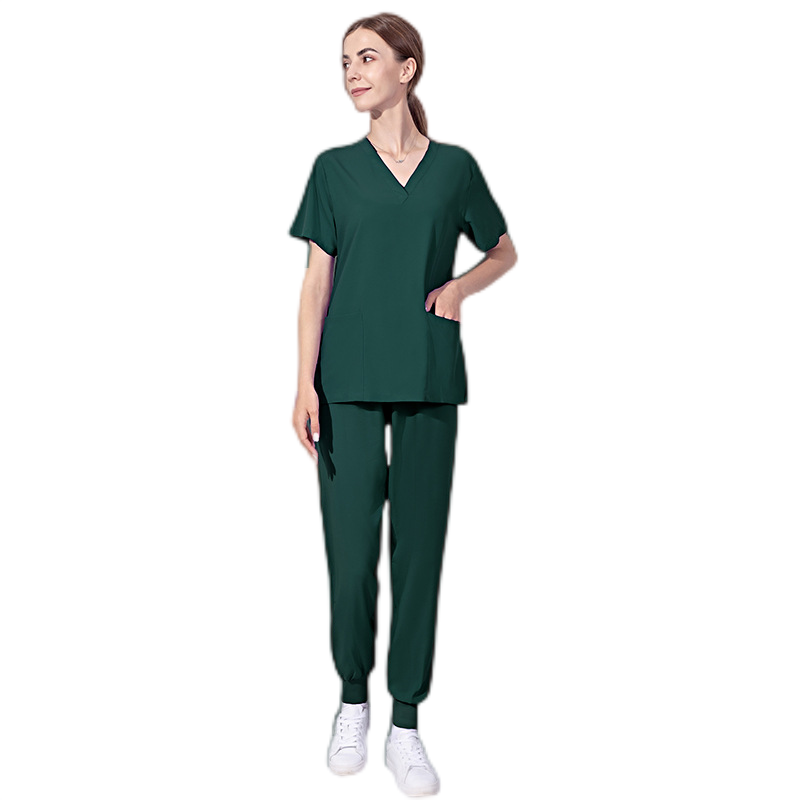 Female V Neck Stretch Scrub Set Medical Uniform Nurse Uniform Hospital Wear Wicking Elastic Waistband