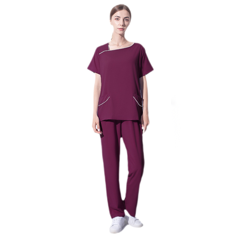 Female Y Neck Stretch Scrub Set Medical Uniform Nurse Uniform Hospital Wear Wicking Elastic Waistband