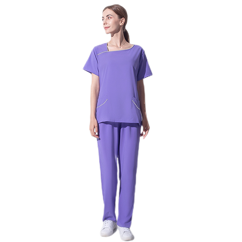 Female Y Neck Stretch Scrub Set Medical Uniform Nurse Uniform Hospital Wear Wicking Elastic Waistband